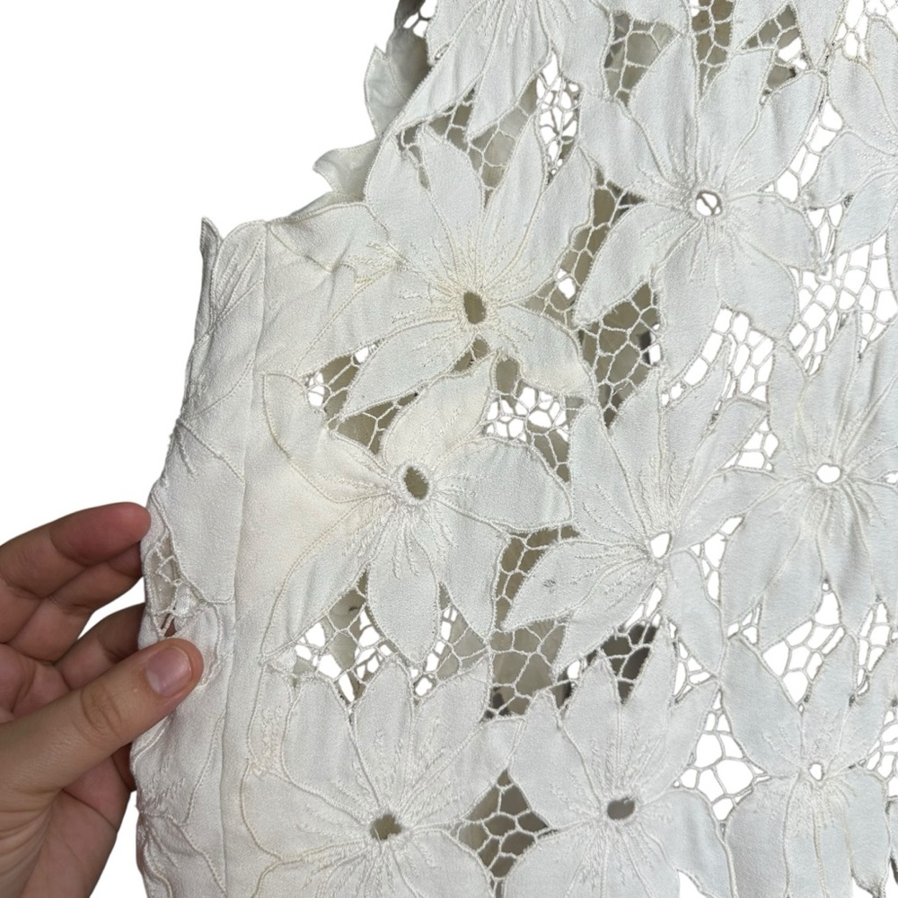 Vintage 70s Lace Floral Cropped Vest Women's Medium Boho Kitschy Flower Child - Picture 7 of 10